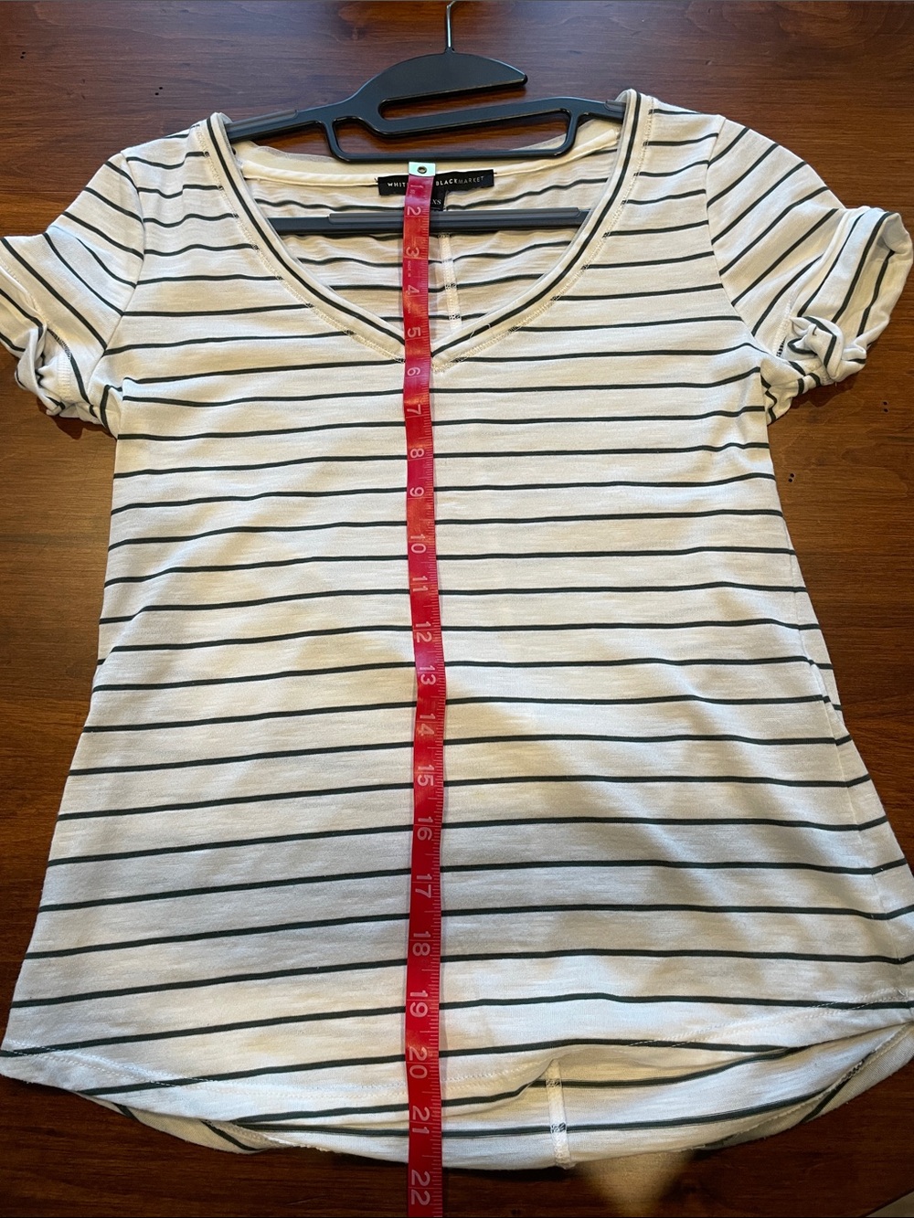 White House Black Market White & Black Striped V-Neck Short Sleeve Tee - Picture 5 of 5